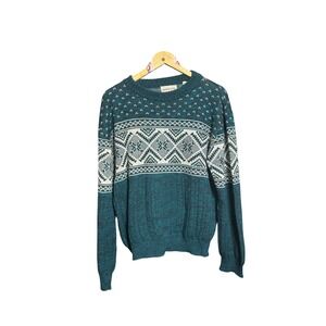 Hardwood & Pine Teal Geometric Fair Isle Knit Sweater Mens Size Medium